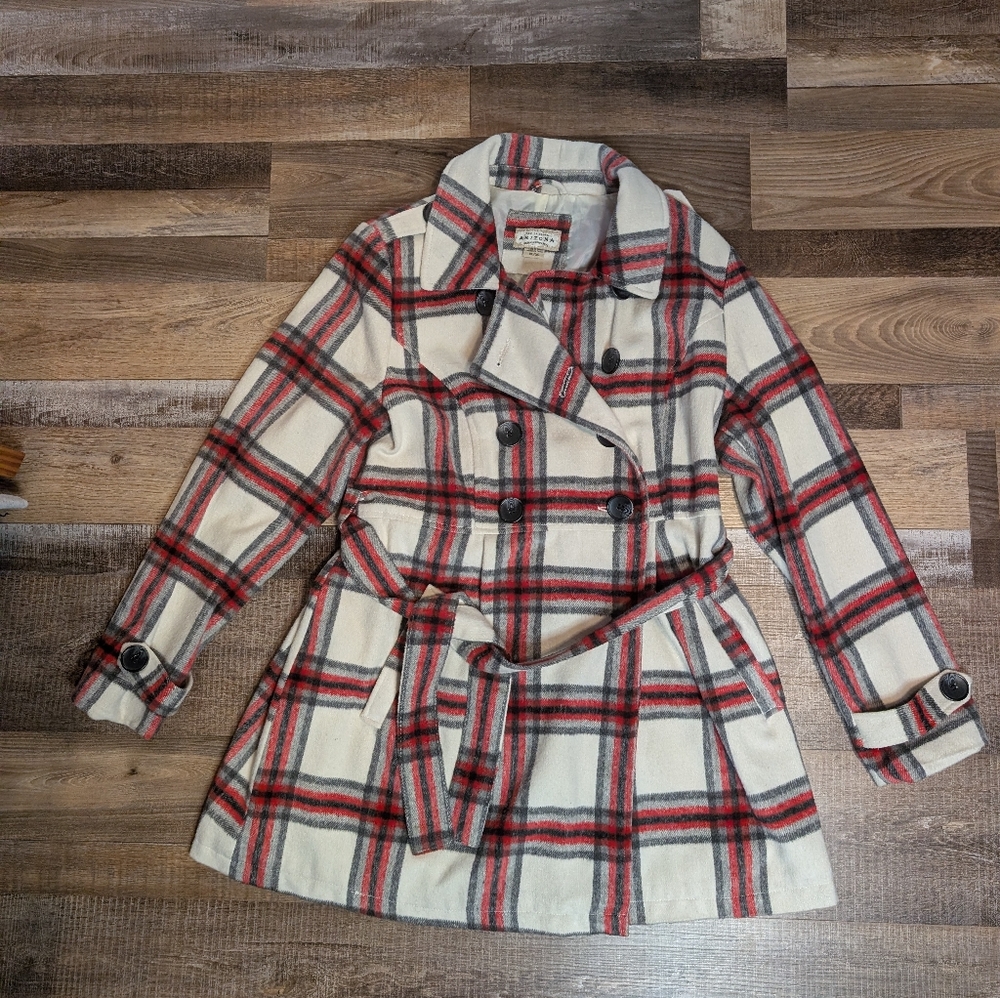 Abercrombie & Fitch Red and White Plaid Trench Coat